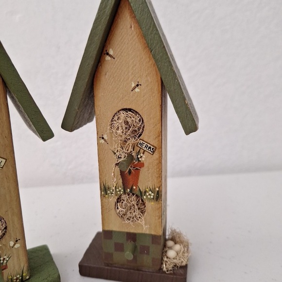 (2) Vtg Handpainted Decorative Birdhouse Design Birds Nest Bees Herbs‎ 8" tall - Picture 8 of 13